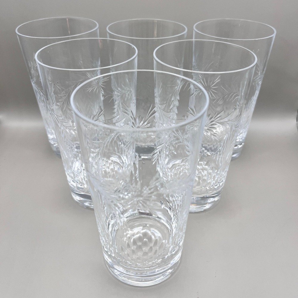 Set‎ of 6 Vtg Tiffin Franciscan Etched Highball Glasses Clear Tumblers Barware